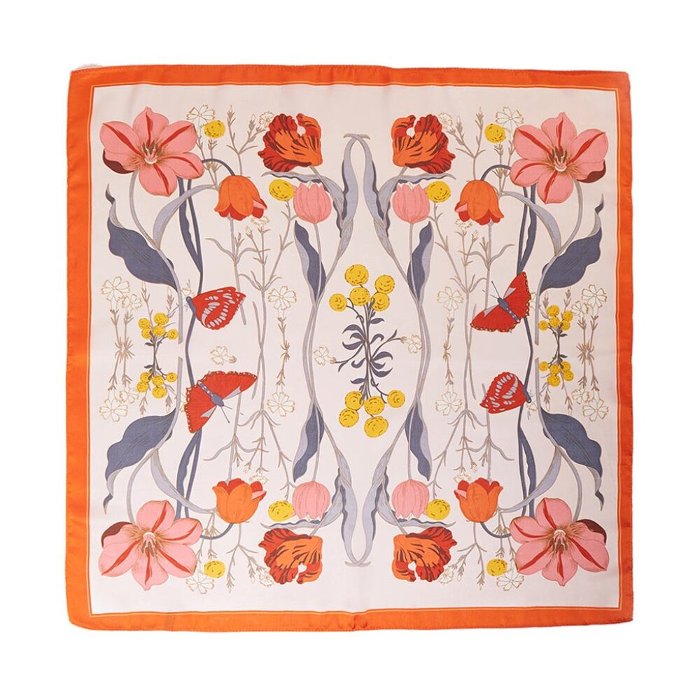 Floral Silk Scarf in Coral and Pink